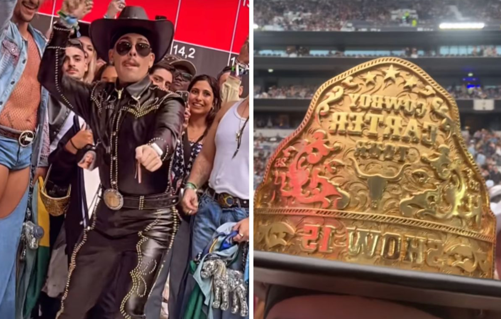 a man in a cowboy garment and a belt